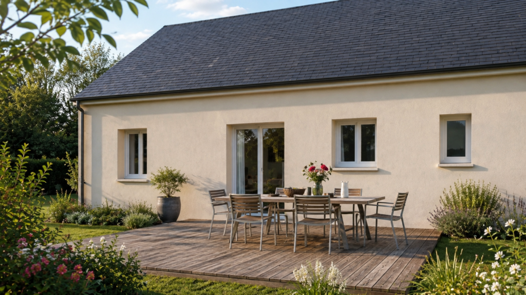 Modèle construction plan maison 2ch 70m2 façade arrière