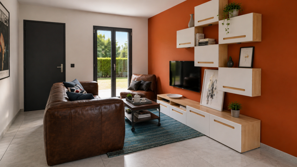 Modèle construction plan maison 2ch 70m2 salon
