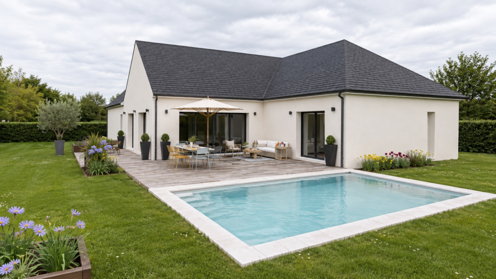 Modèle construction plan maison 3ch 130m2 Façade arrière