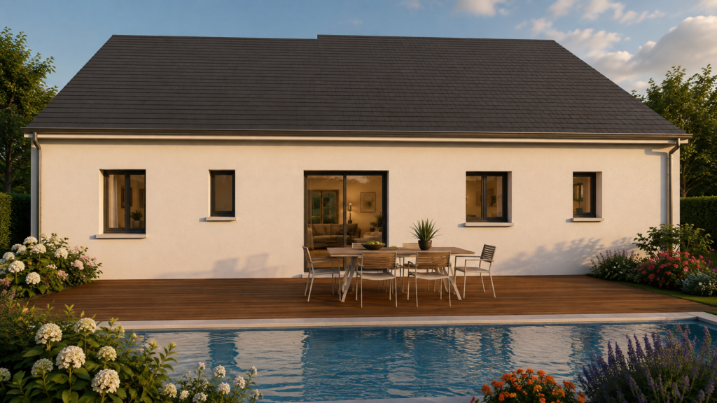 Modèle construction plan maison 3ch 85m2 façade arrière