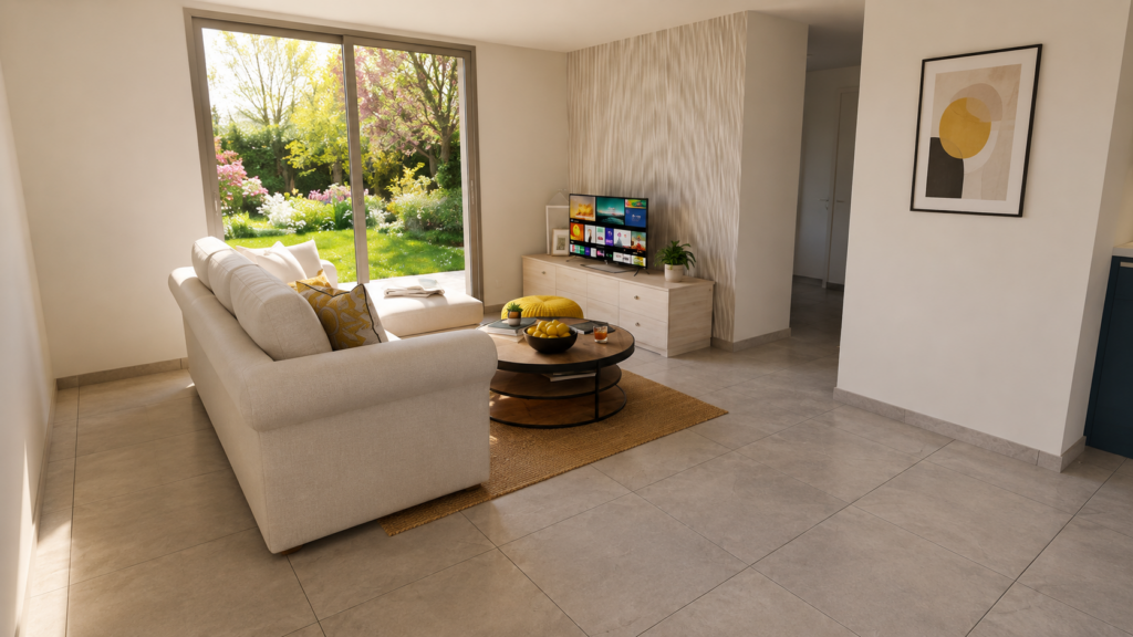 Modèle construction plan maison étage 4ch 120m2 salon
