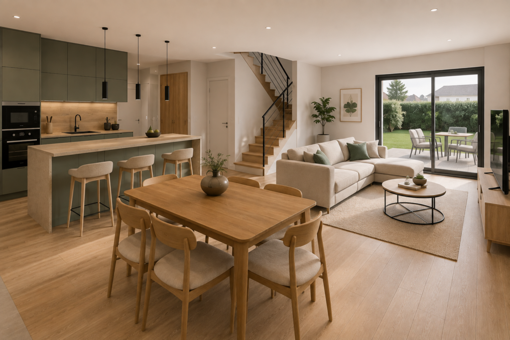 Modèle construction plan maison à étage 4ch 130m2 pièce de vie