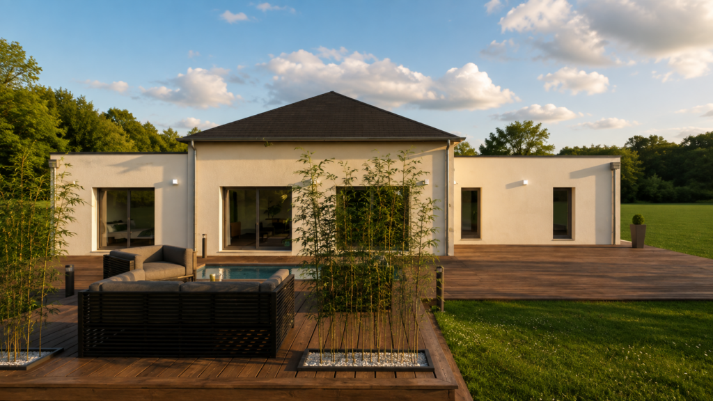 Modèle construction plan maison plain pied 4ch 135m2 Façade arrière