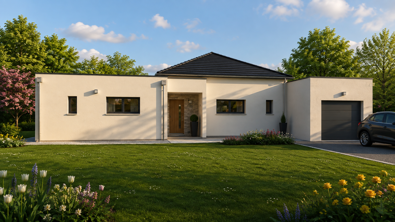 Modèle construction plan maison plain pied 4ch 135m2 Façade avant